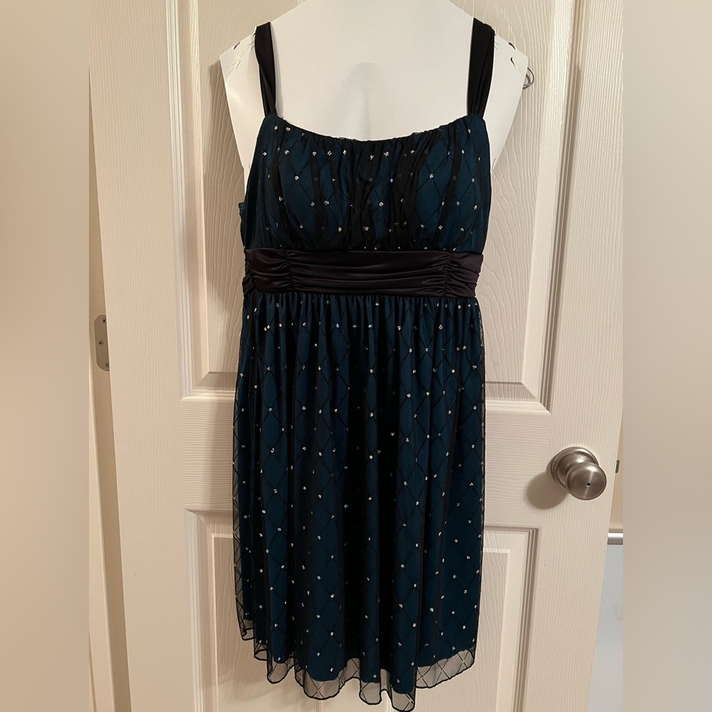 Teal sparkly short formal dress